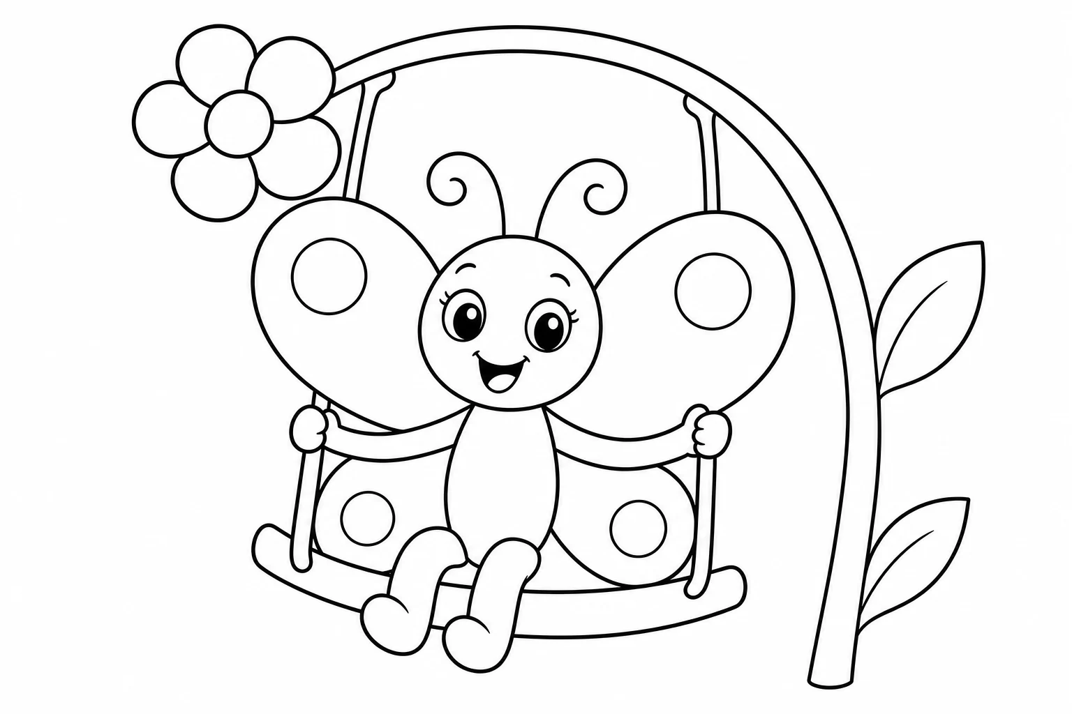 Butterflies flower swing — easy butterflies coloring page (ages 2–5)