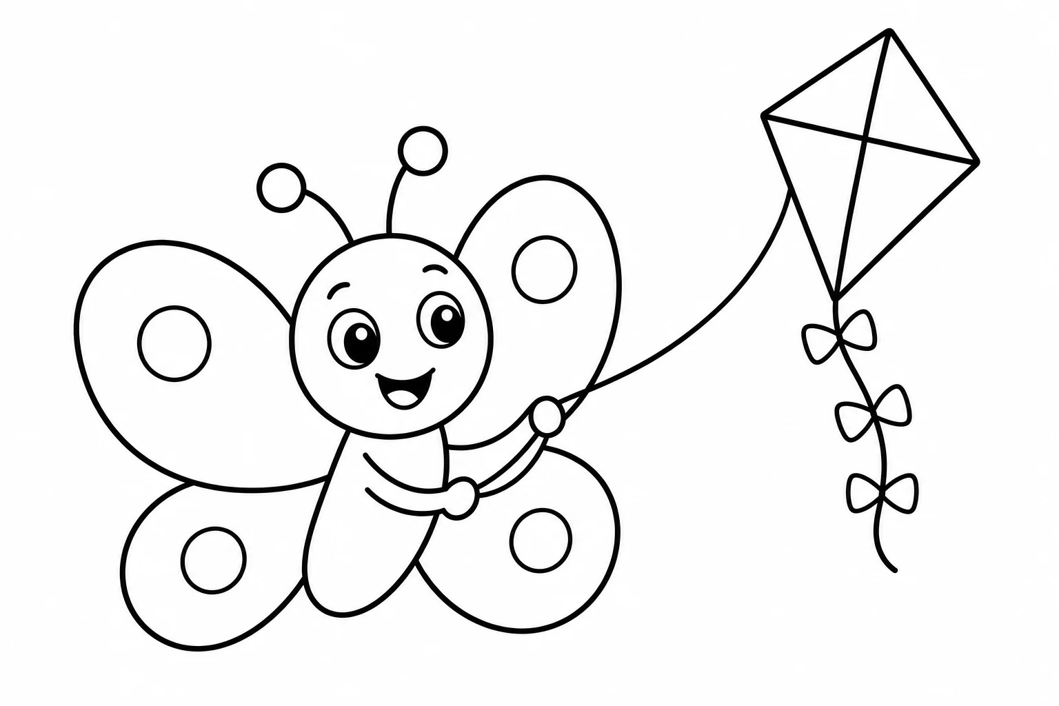 Butterflies flying kite — easy butterflies coloring page (ages 2–5)