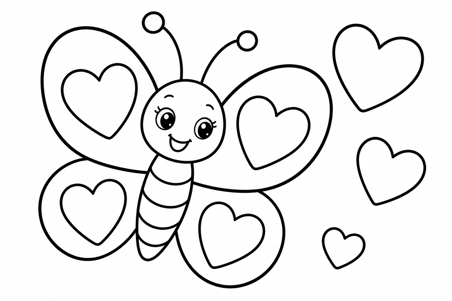 Butterflies heart wings — classic butterflies coloring page (ages 5–10)