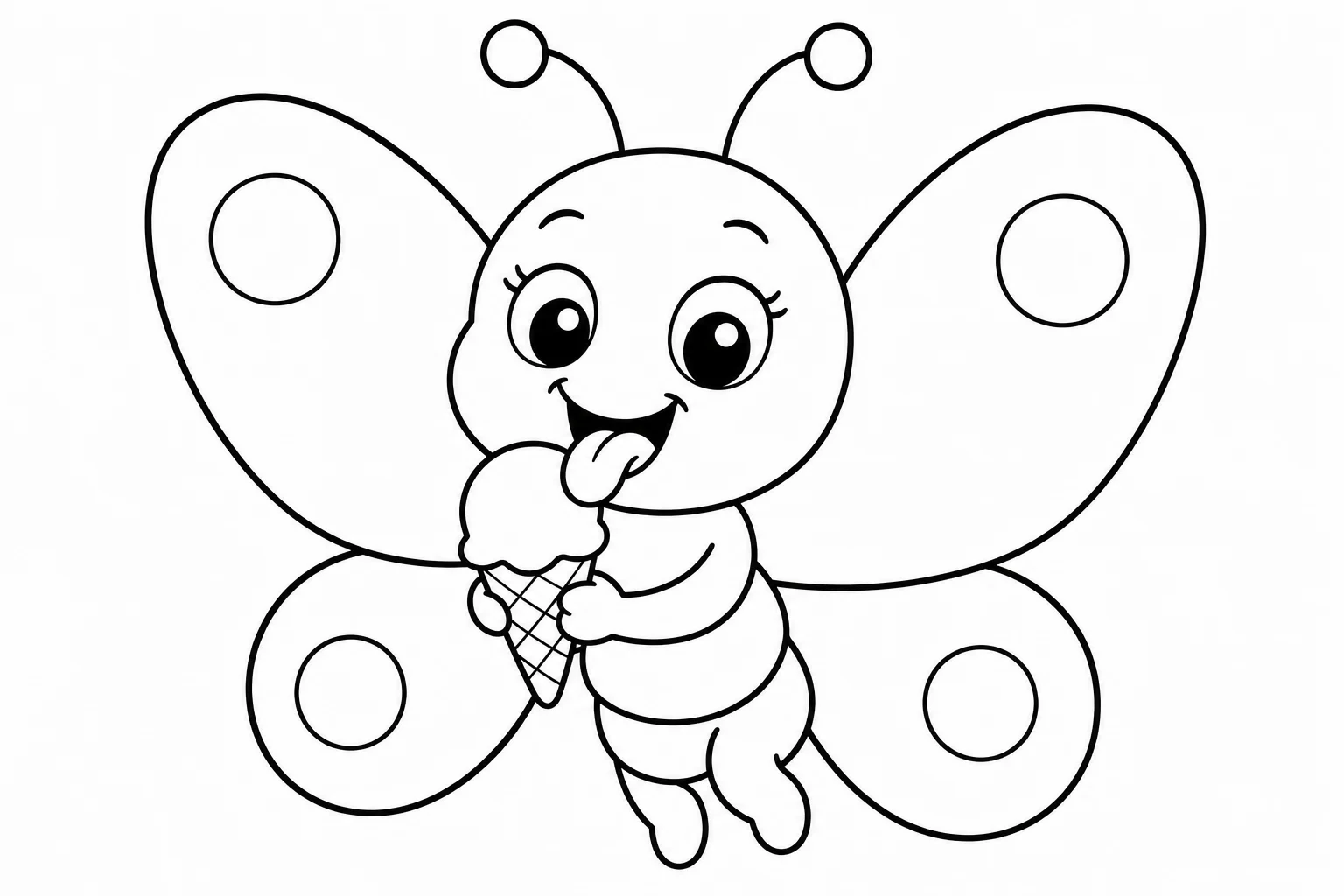 Butterflies ice cream — easy butterflies coloring page (ages 2–5)