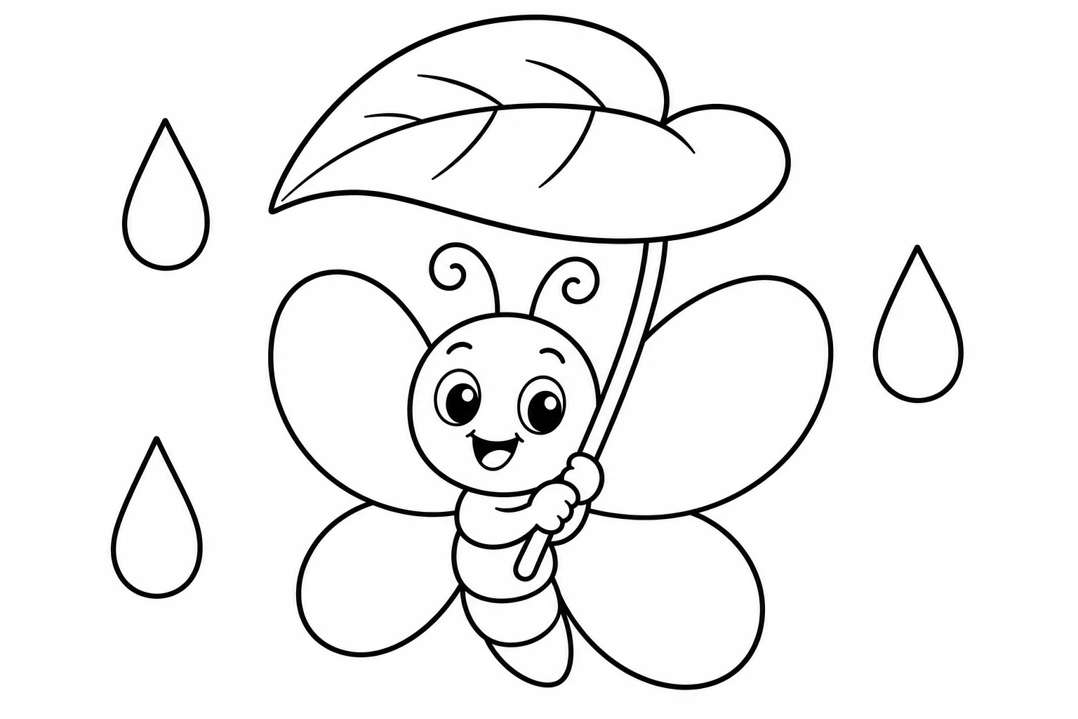 Butterflies leaf umbrella — easy butterflies coloring page (ages 2–5)