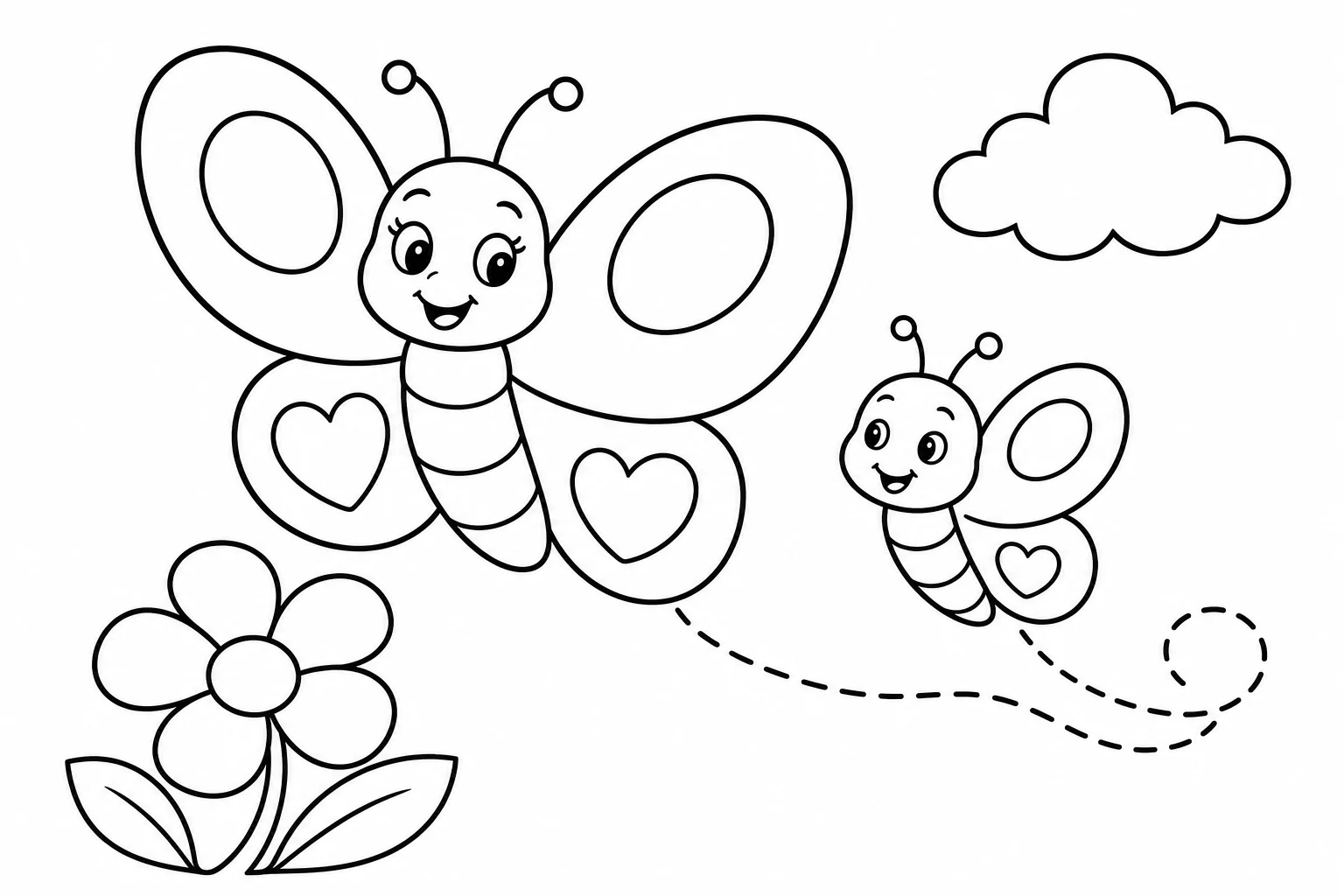Butterflies mama baby — classic butterflies coloring page (ages 5–10)