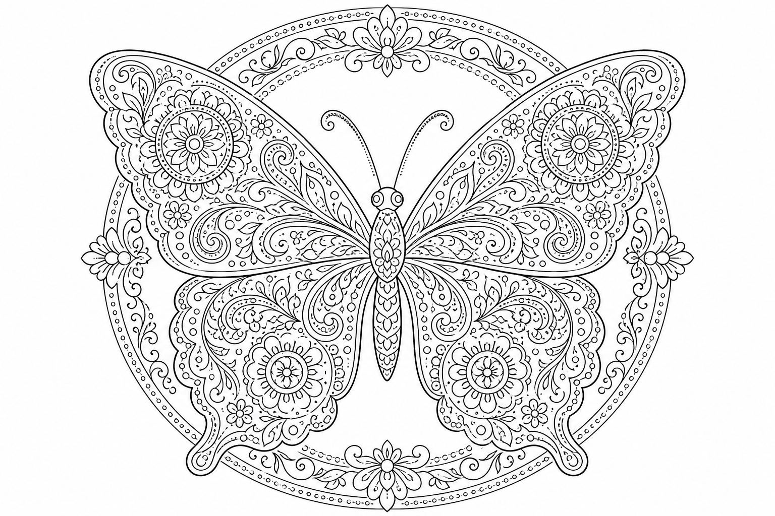 Butterflies mandala wings — detailed butterflies coloring page (ages 9+ & adults)