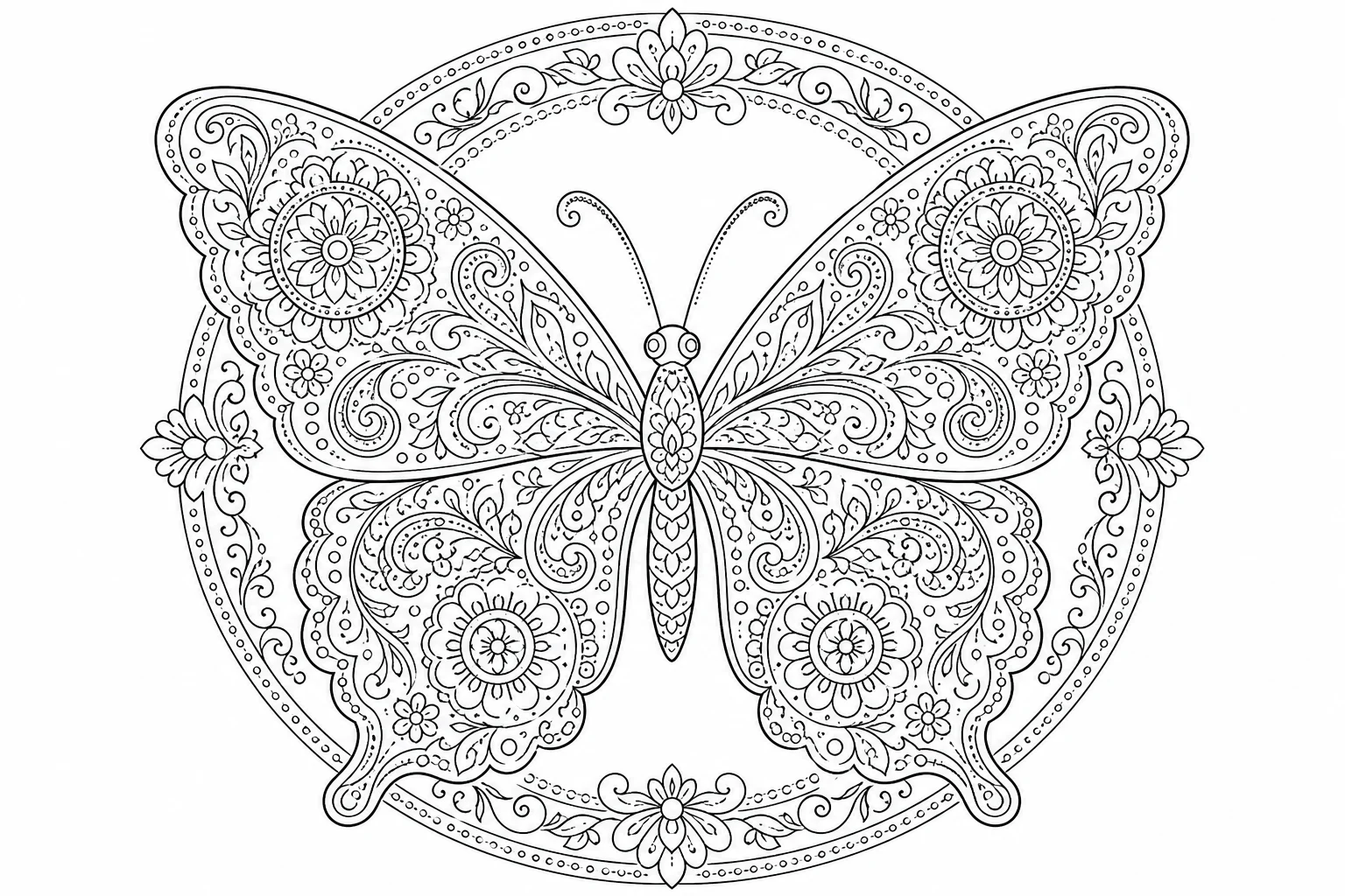 Butterflies mandala wings — detailed butterflies coloring page (ages 9+ & adults)