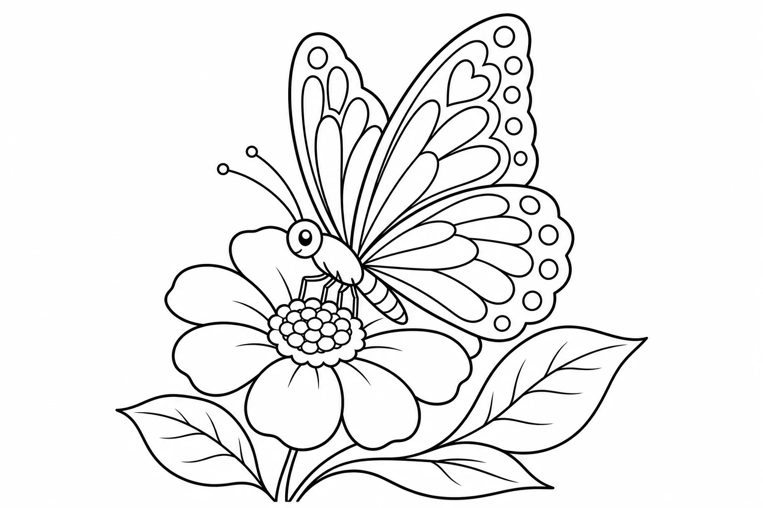 Butterflies on flower — classic butterflies coloring page (ages 5–10)