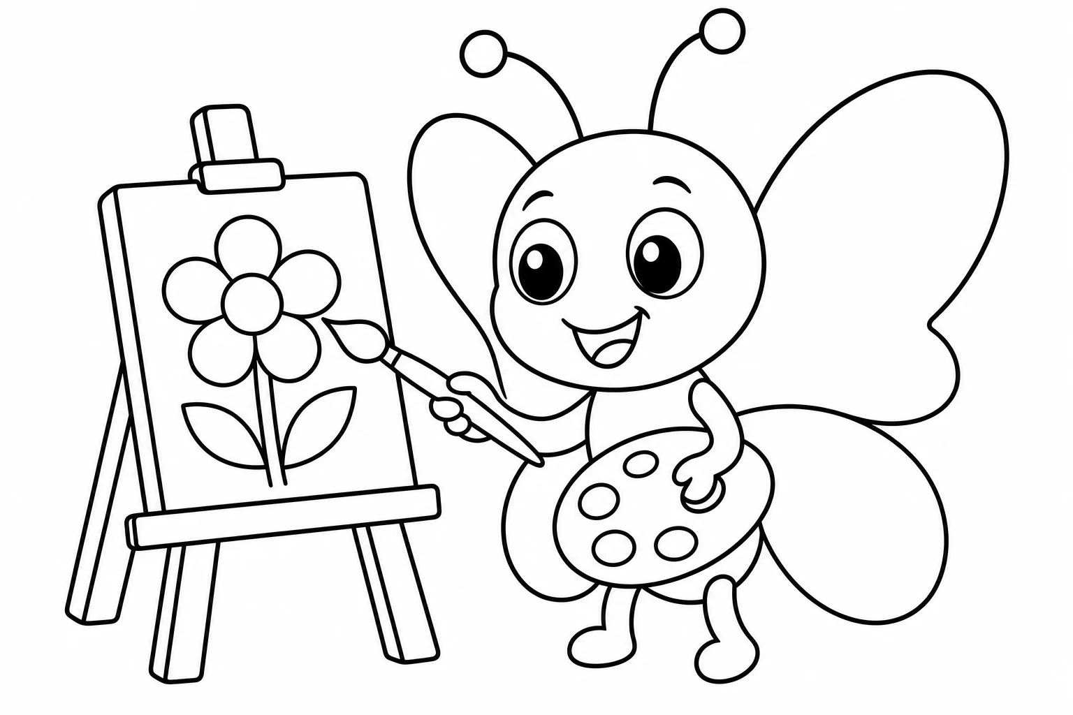 Butterflies painter — easy butterflies coloring page (ages 2–5)