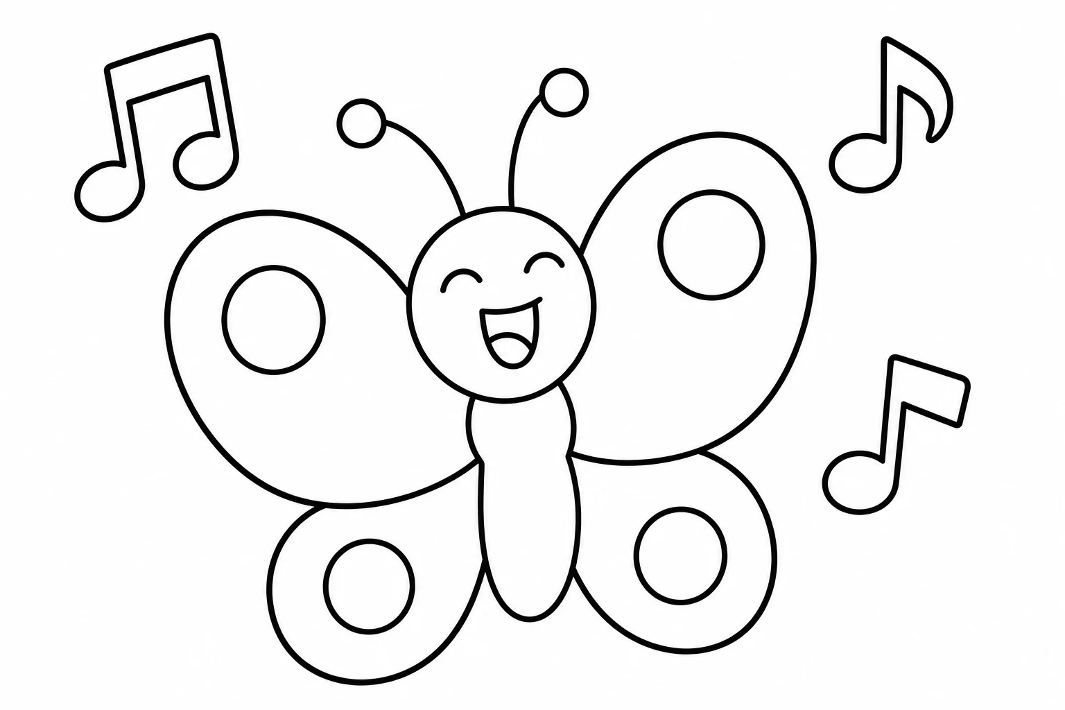 Butterflies singing — easy butterflies coloring page (ages 2–5)