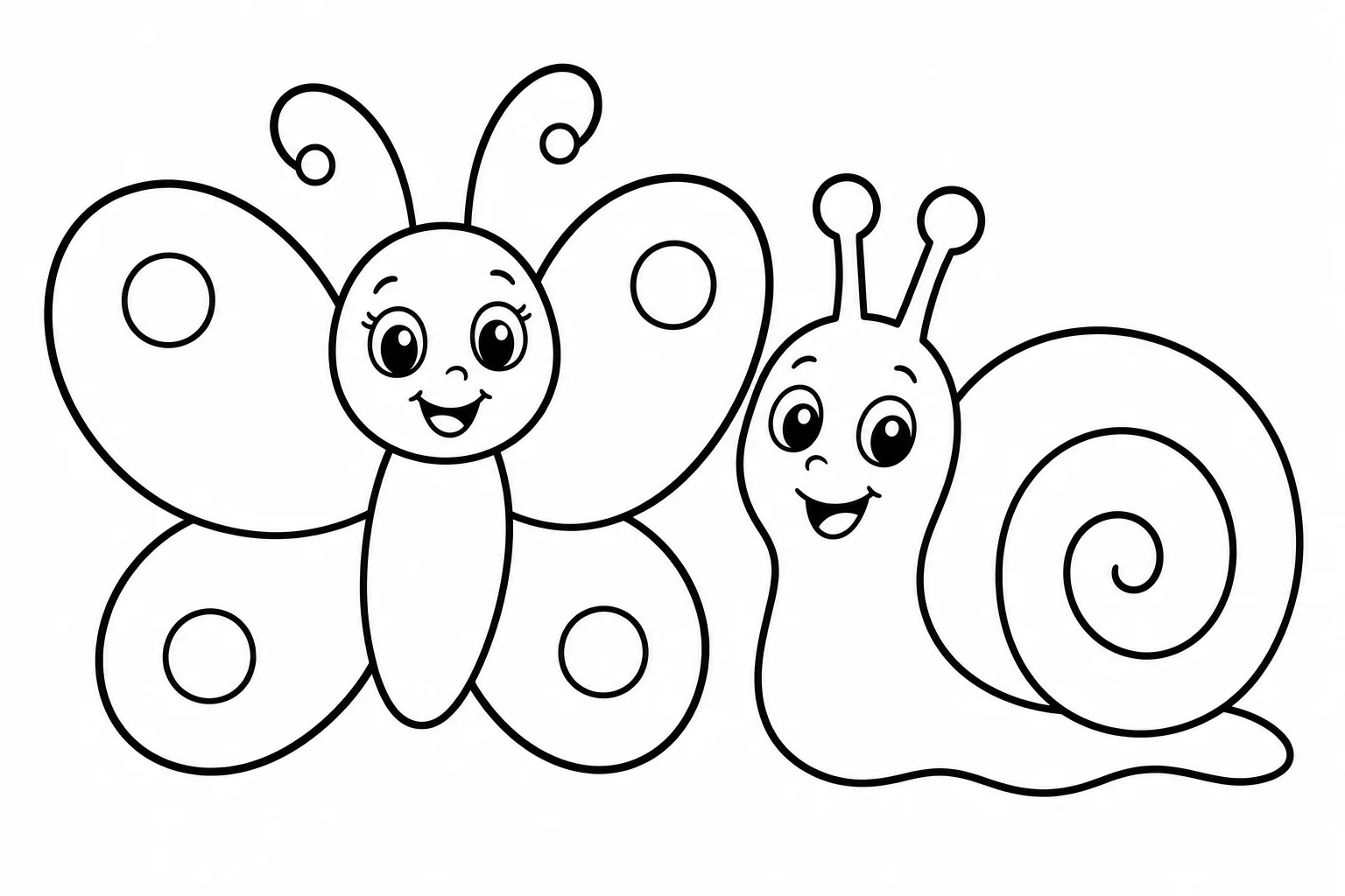 Butterflies snail friend — easy butterflies coloring page (ages 2–5)