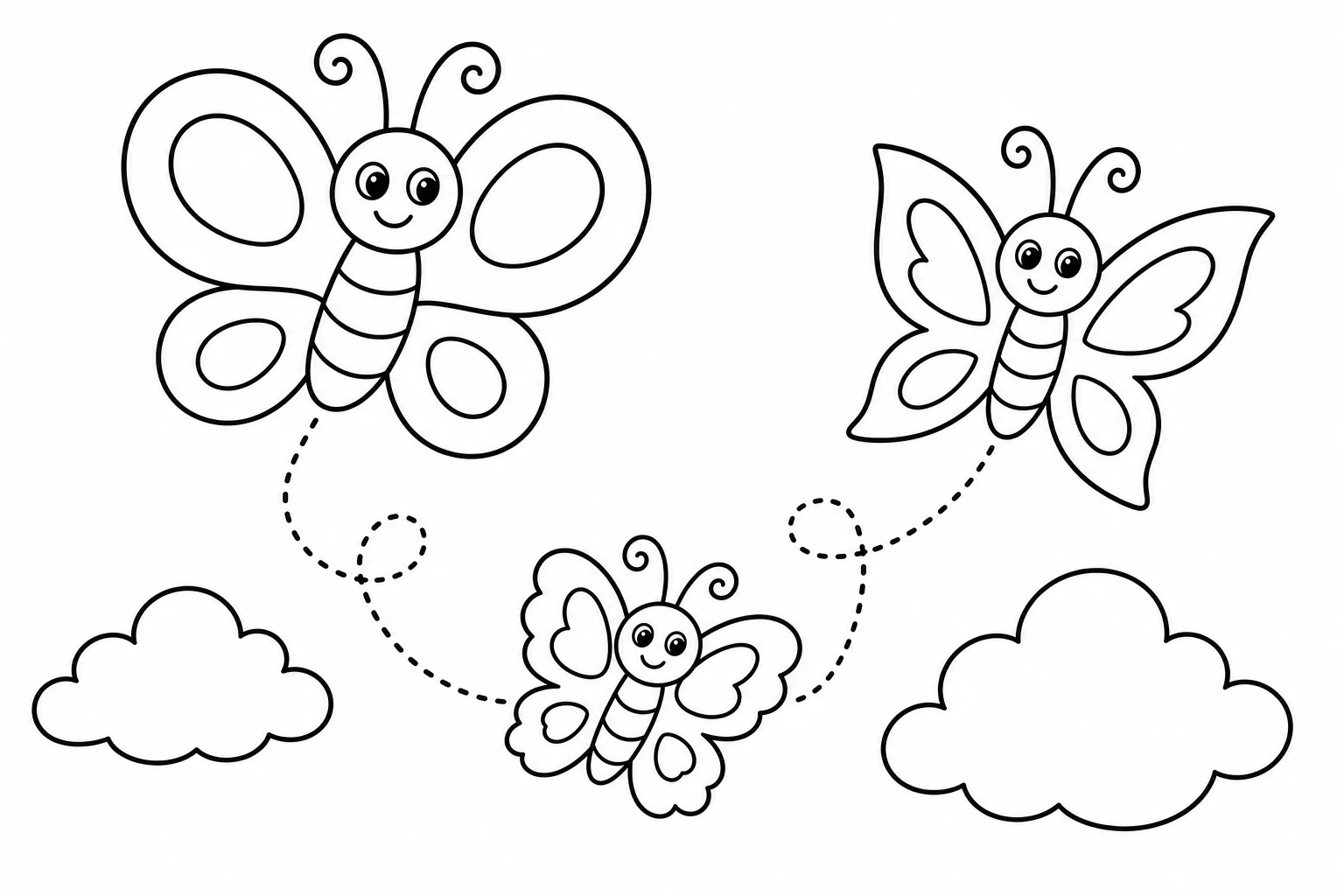 Butterflies three flying — classic butterflies coloring page (ages 5–10)