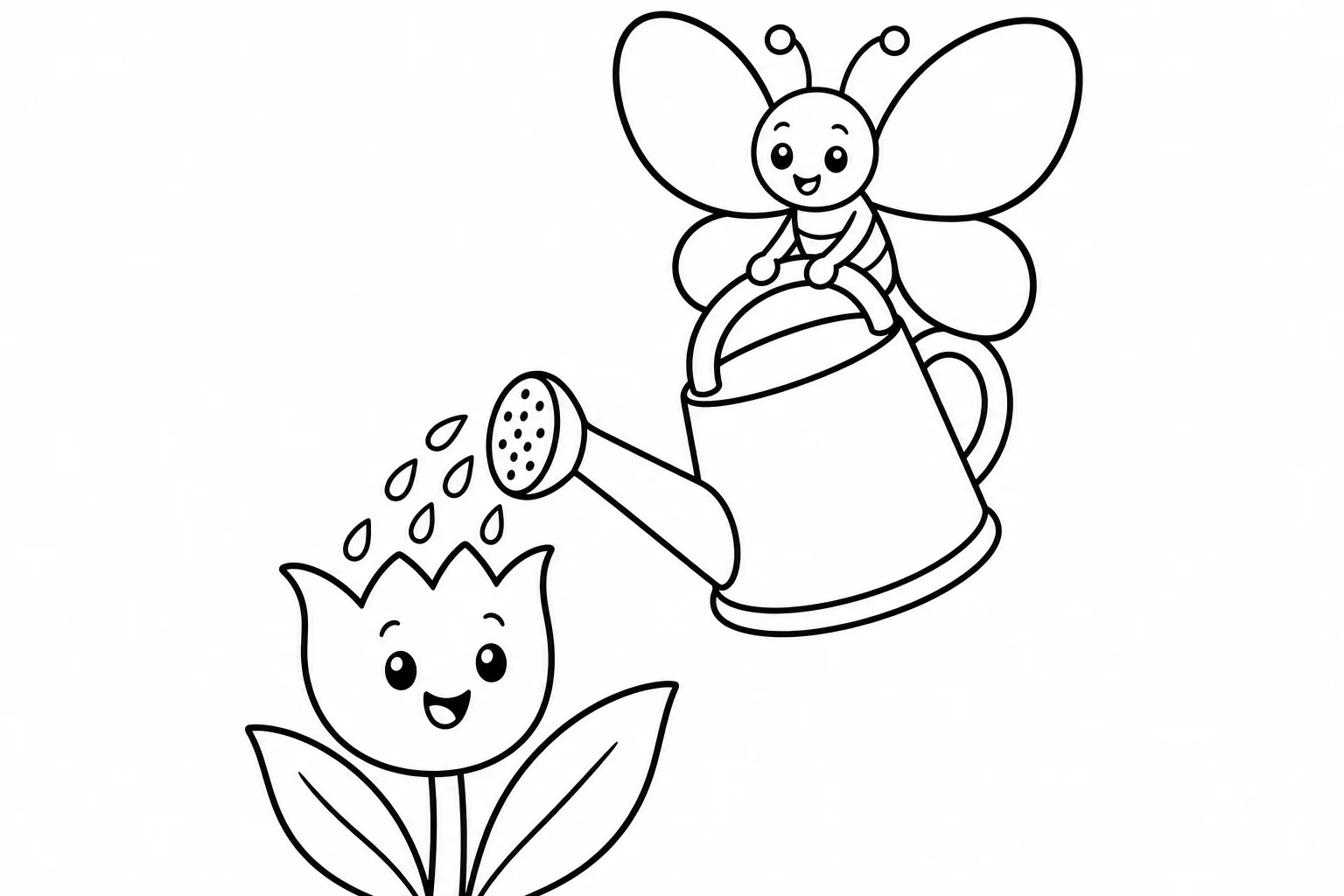 Butterflies watering can — easy butterflies coloring page (ages 2–5)