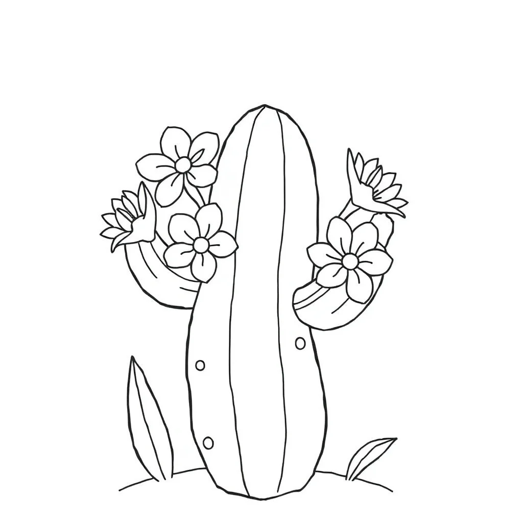 Cactus a cactus with flowers — easy cacti coloring page (ages 2–5)