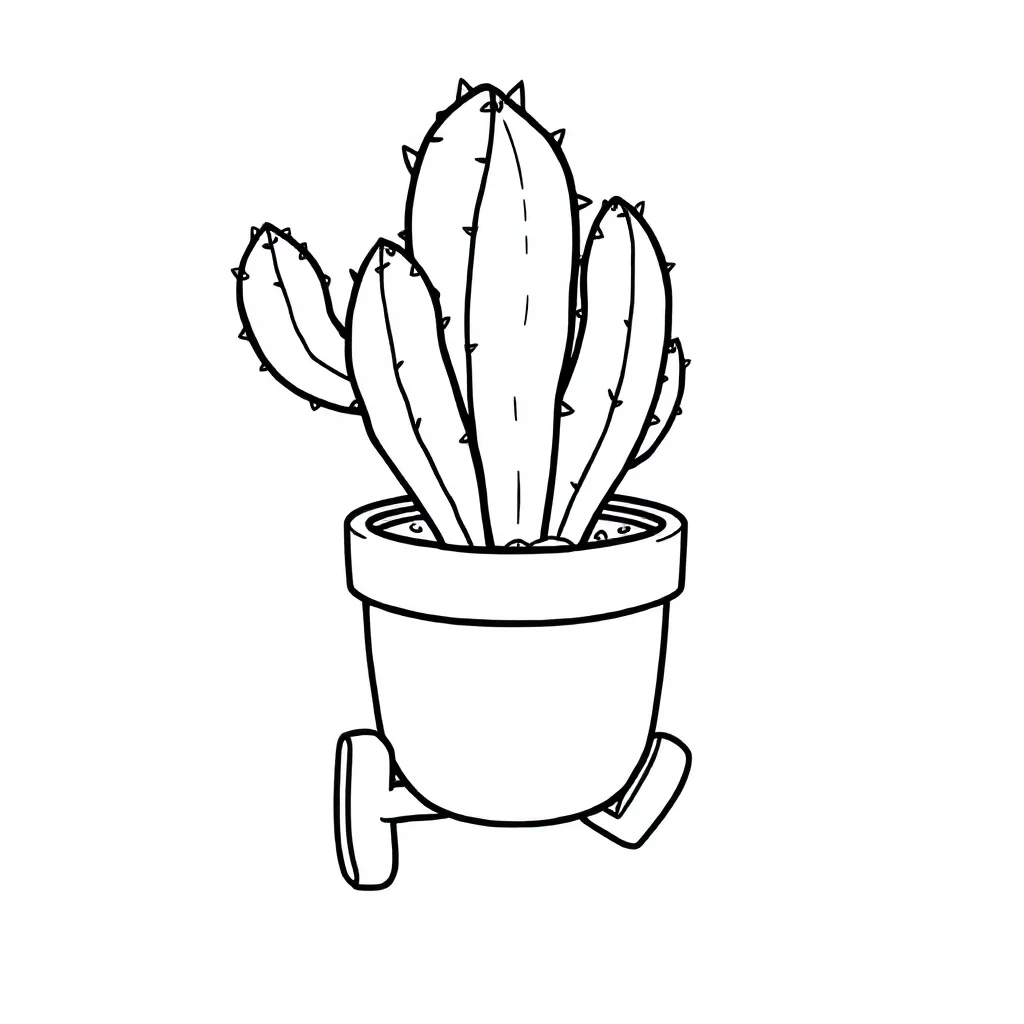 Cactus a cute potted cactus running — easy cacti coloring page (ages 2–5)