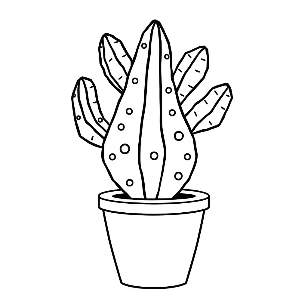 Cactus a cute potted cactus — easy cacti coloring page (ages 2–5)