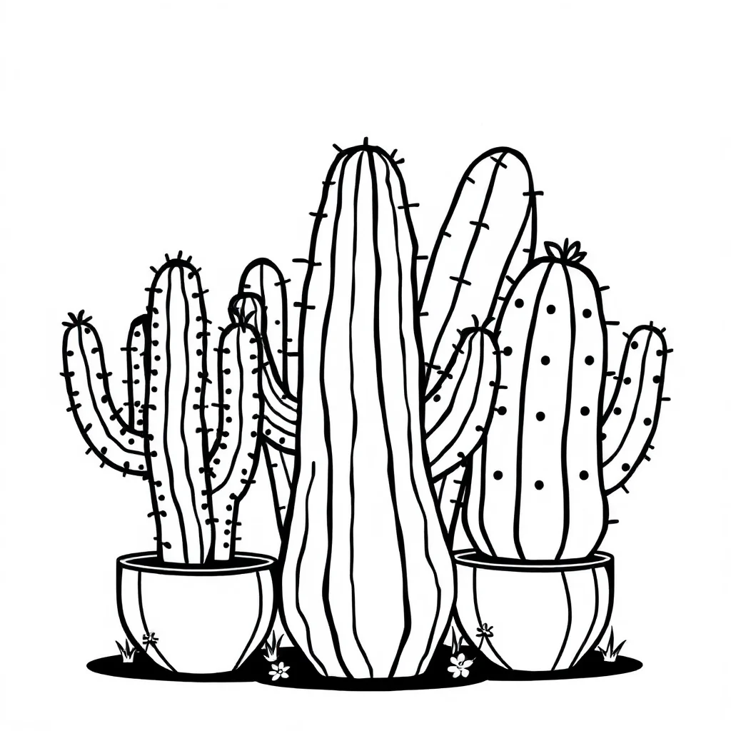 Cactus a group of cacti — easy cacti coloring page (ages 2–5)