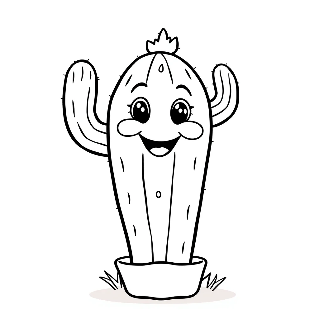 Cactus a smiling cactus — easy cacti coloring page (ages 2–5)
