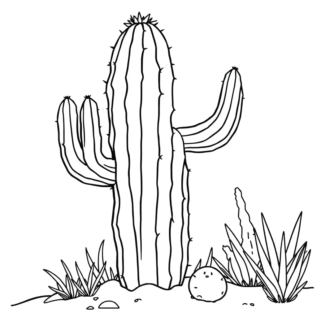 Cactus a tall cactus peeking from behind something — classic cacti coloring page (ages 5–10)