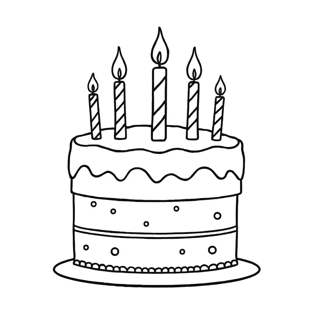 Cakes a cake with candles — easy cakes coloring page (ages 2–5)