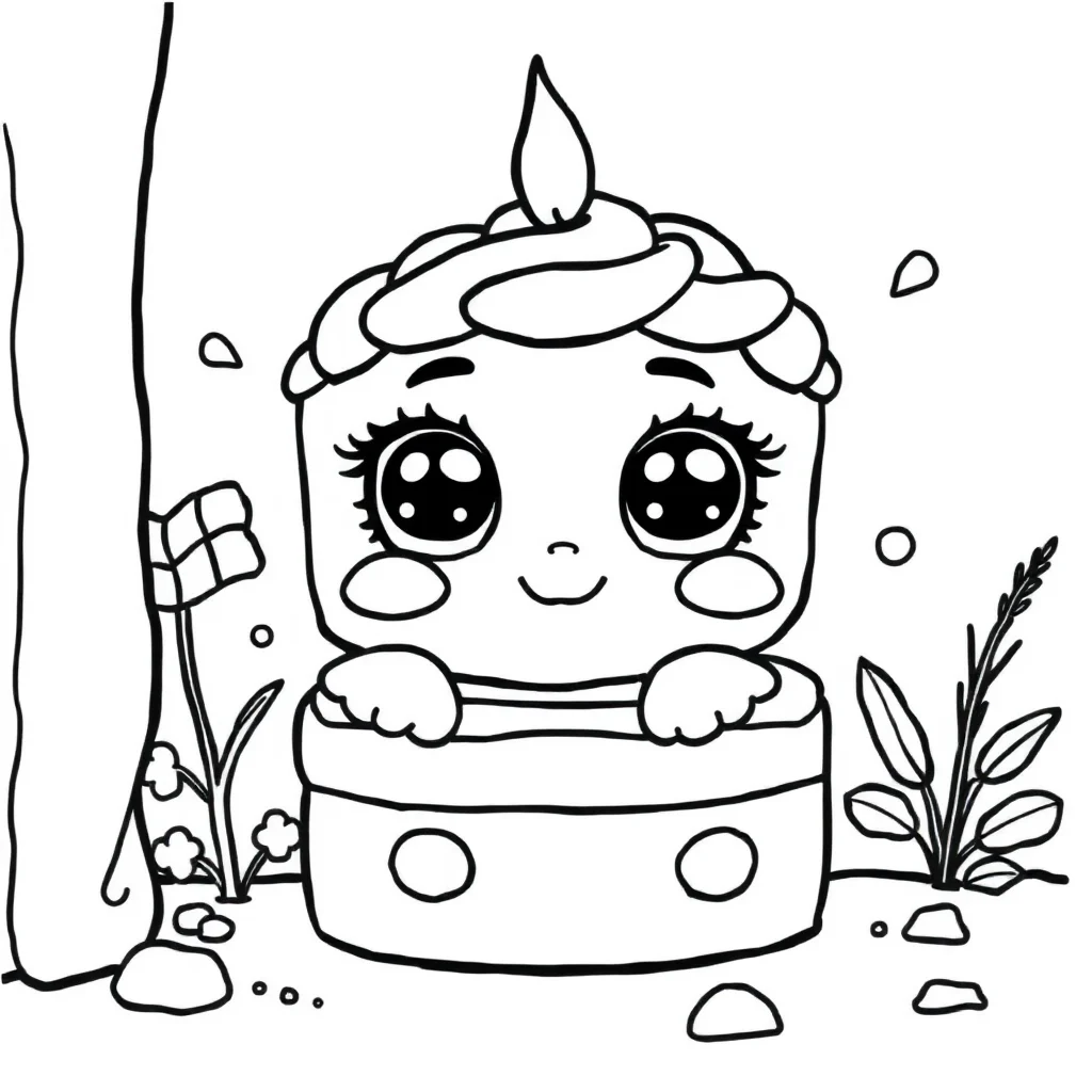 Cakes a cute cake peeking from behind something — classic cakes coloring page (ages 5–10)