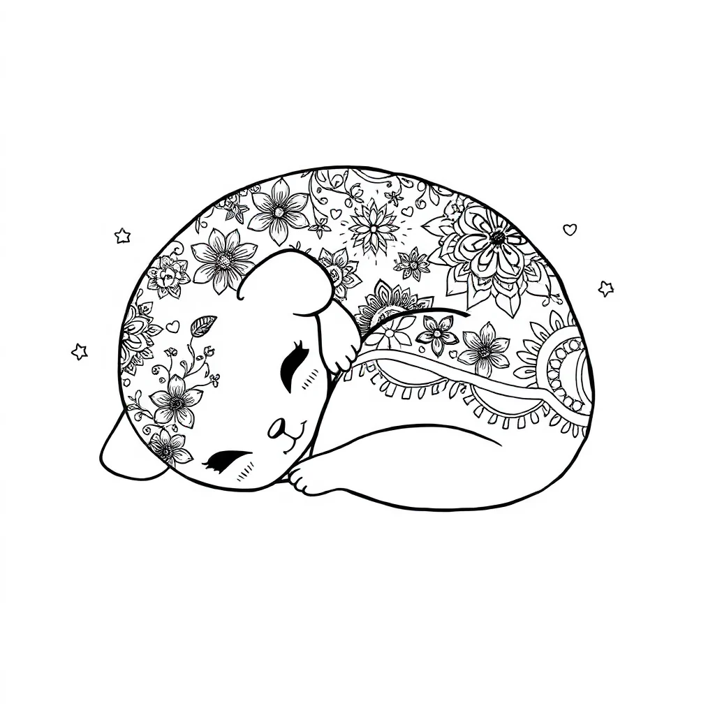 Cakes a cute cake sleeping curled up — detailed cakes coloring page (ages 9+ & adults)