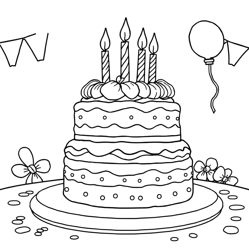 Cakes a layered cake celebrating a birthday — classic cakes coloring page (ages 5–10)