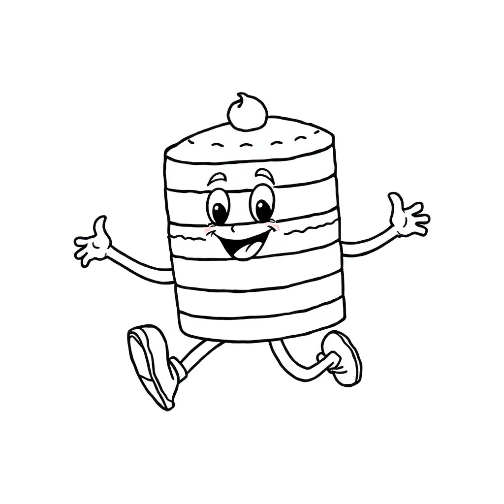 Cakes a layered cake running — easy cakes coloring page (ages 2–5)