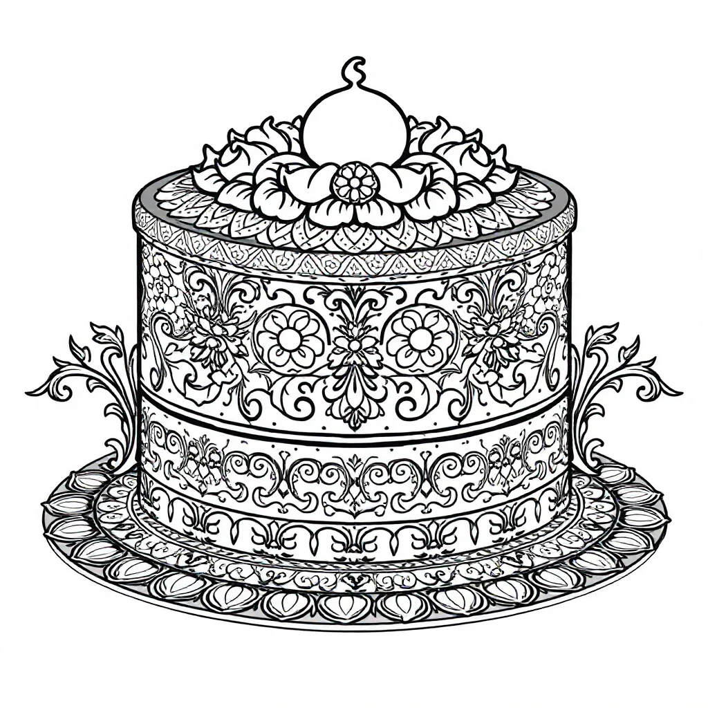 Cakes a layered cake sitting — detailed cakes coloring page (ages 9+ & adults)