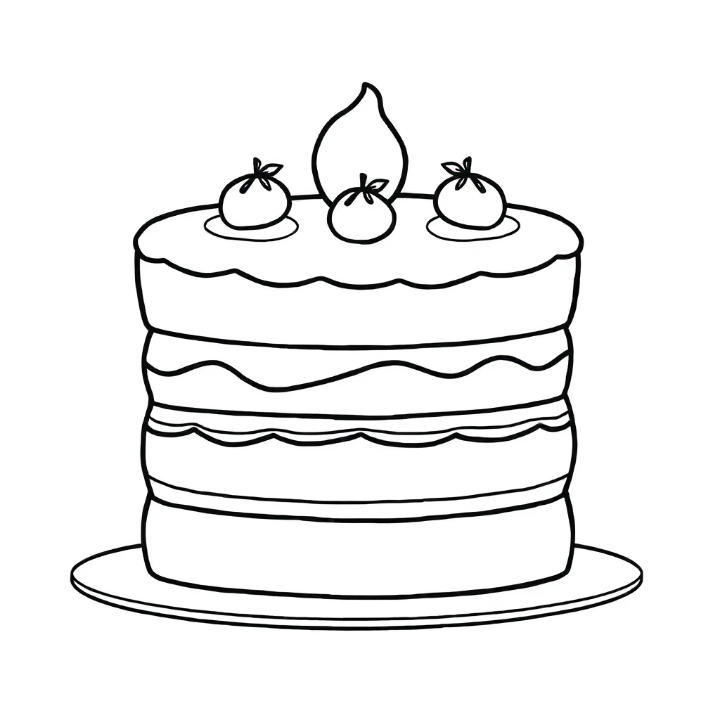 Cakes a layered cake — easy cakes coloring page (ages 2–5)