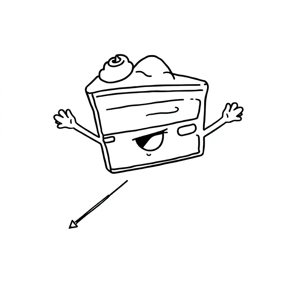 Cakes a slice of cake flying — easy cakes coloring page (ages 2–5)
