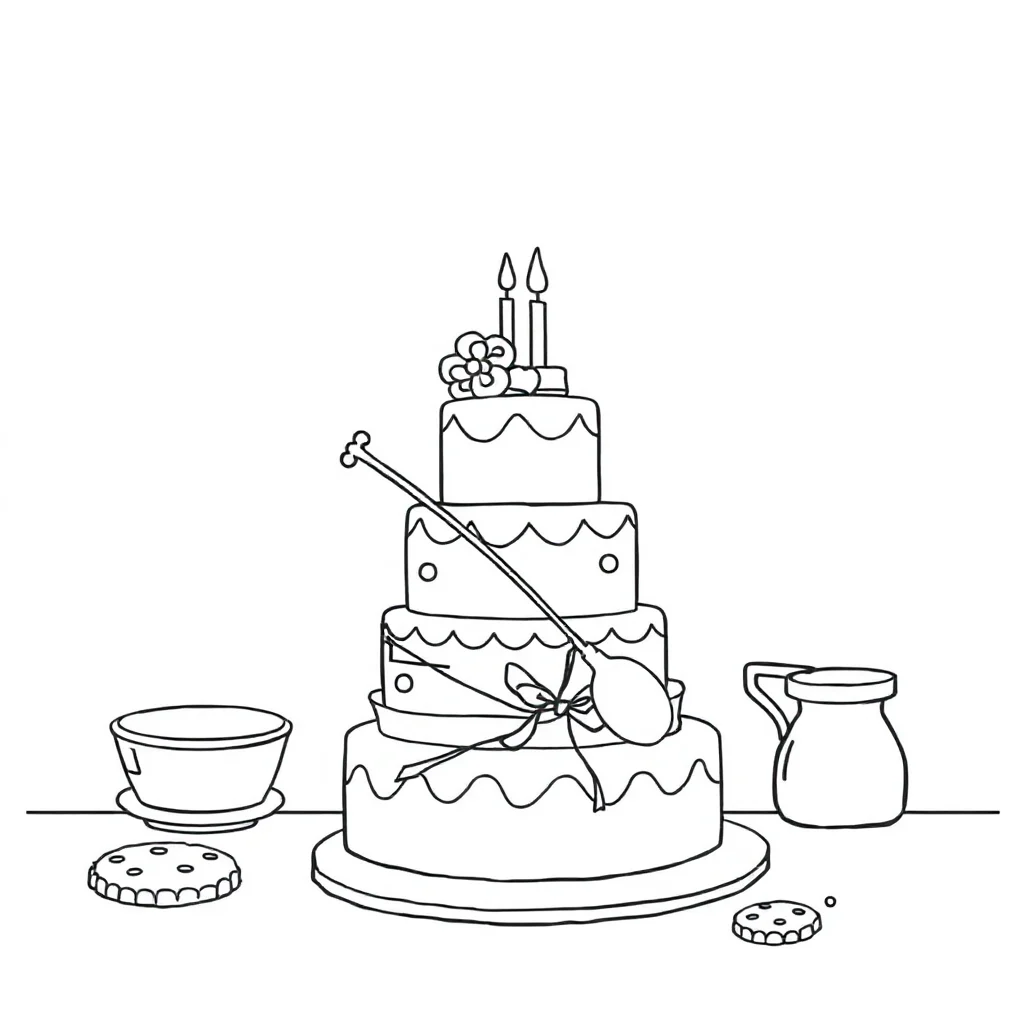 Cakes a wedding cake baking cookies — classic cakes coloring page (ages 5–10)