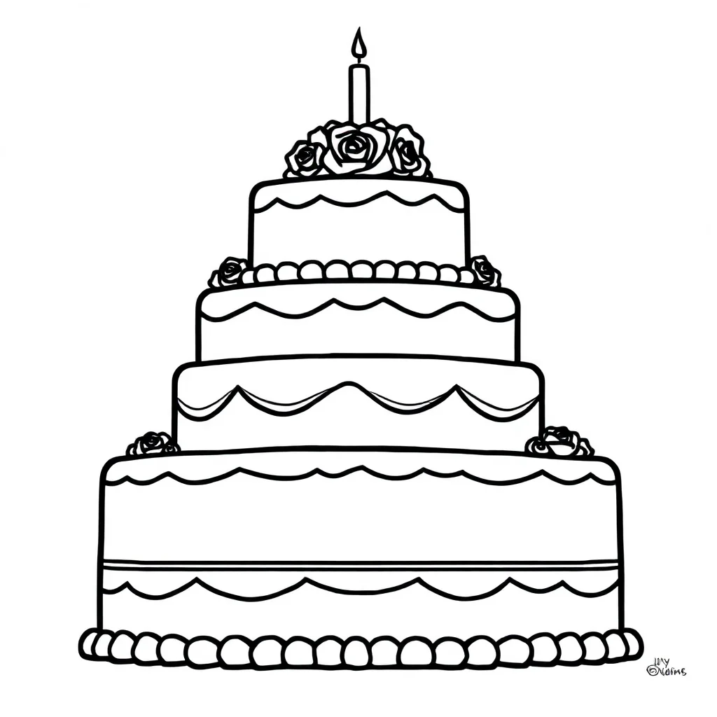 Cakes a wedding cake — easy cakes coloring page (ages 2–5)
