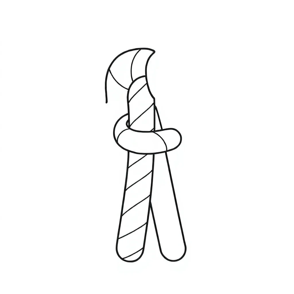 Candy a candy cane hugging a friend — easy candy coloring page (ages 2–5)