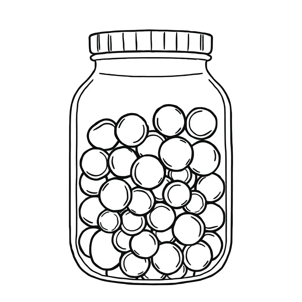 Candy a jar of candy — easy candy coloring page (ages 2–5)