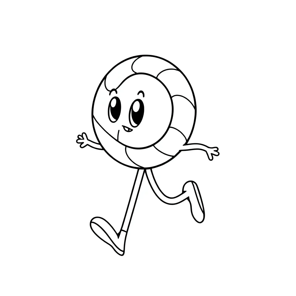 Candy a lollipop running — easy candy coloring page (ages 2–5)