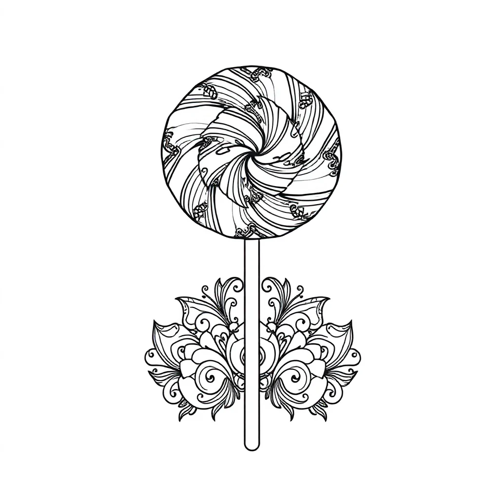 Candy a lollipop sitting — detailed candy coloring page (ages 9+ & adults)