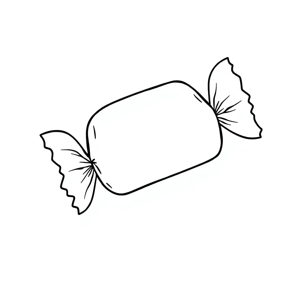 Candy a wrapped candy flying — easy candy coloring page (ages 2–5)