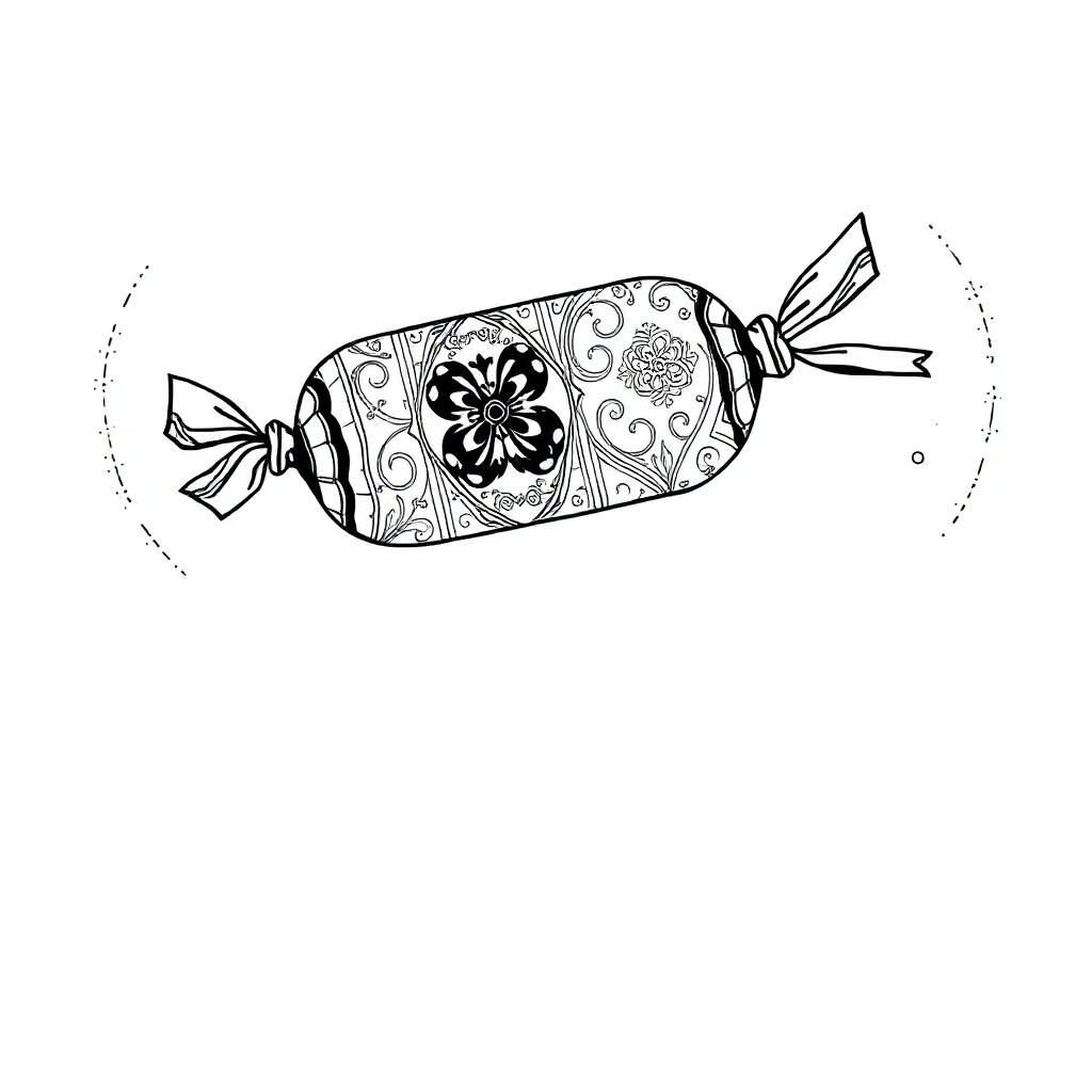 Candy a wrapped candy leaping mid air — detailed candy coloring page (ages 9+ & adults)