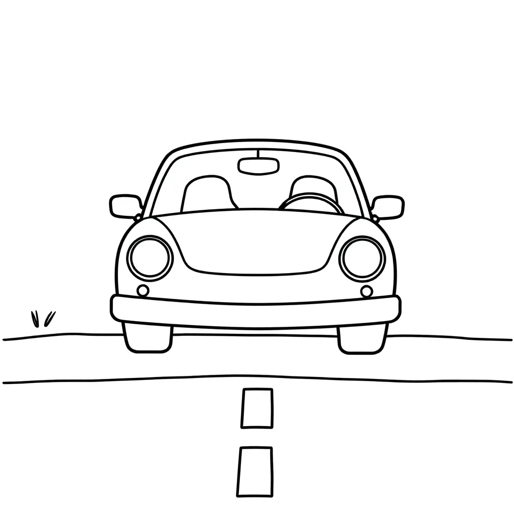Cars a car on a road — easy cars coloring page (ages 2–5)