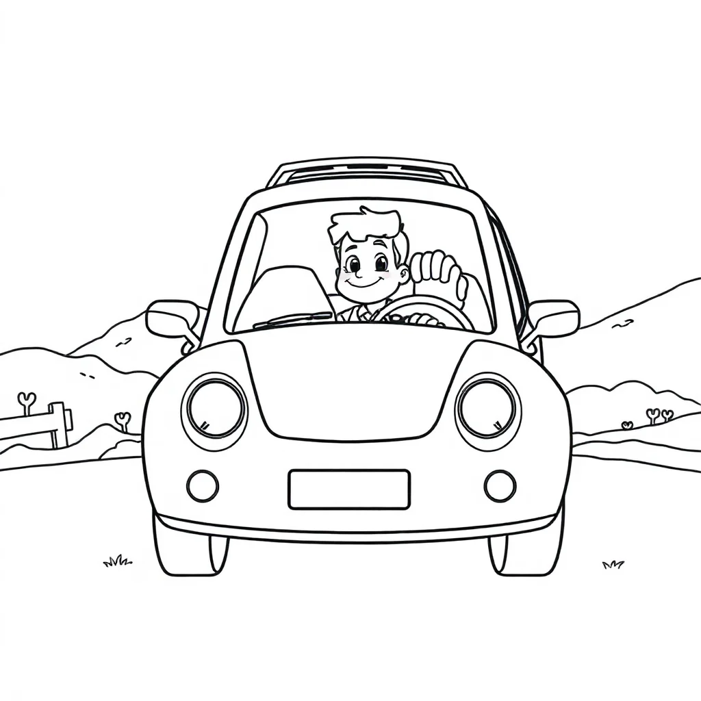 Cars a car with a smile peeking from behind something — classic cars coloring page (ages 5–10)