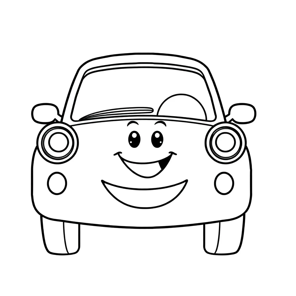 Cars a car with a smile — easy cars coloring page (ages 2–5)