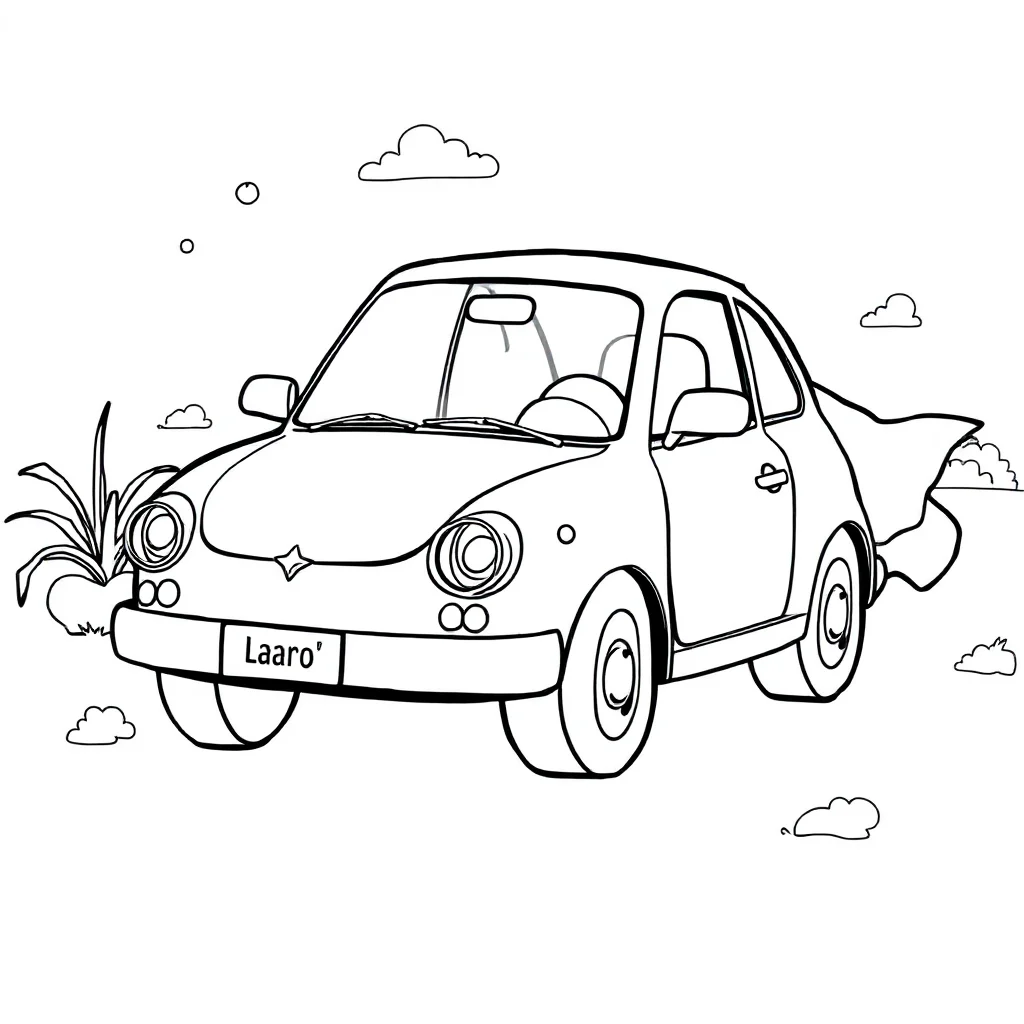 Cars a cute car in a superhero cape — classic cars coloring page (ages 5–10)