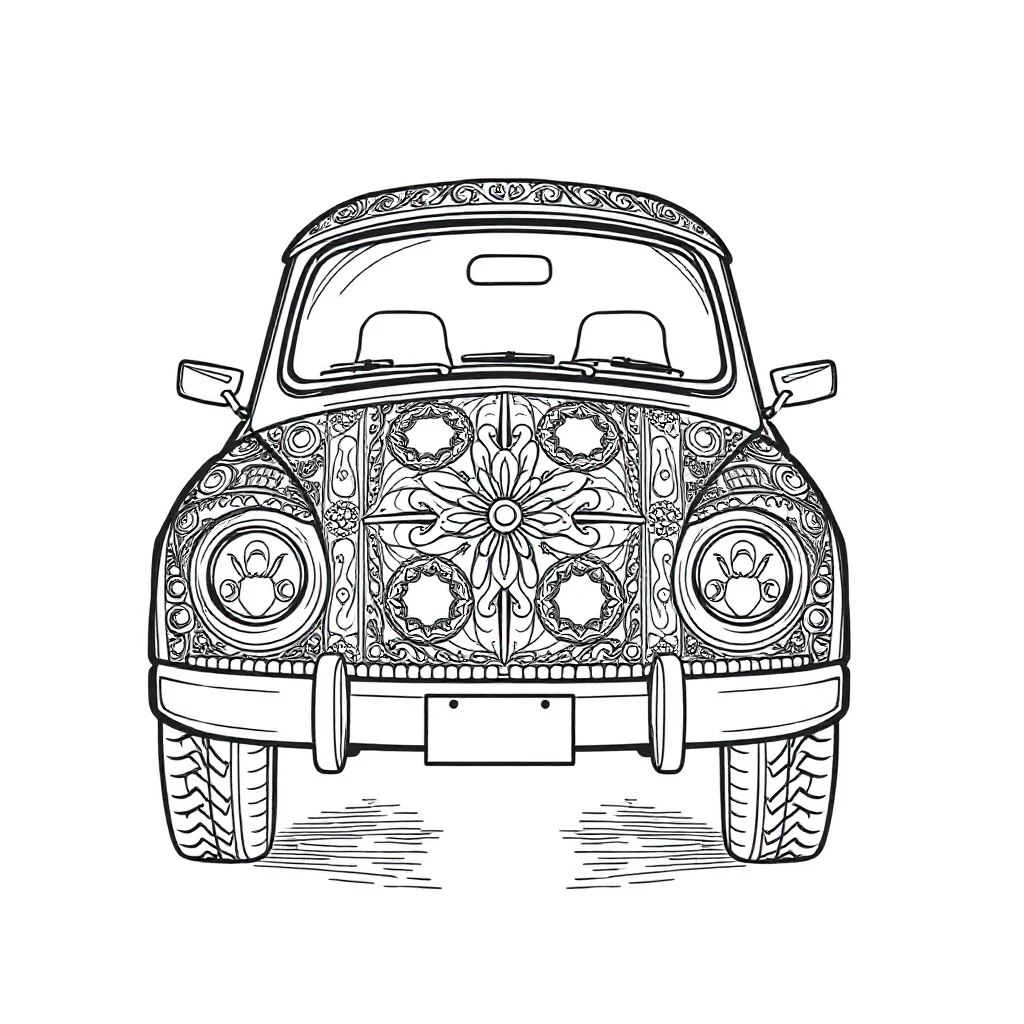 Cars a cute car sitting — detailed cars coloring page (ages 9+ & adults)