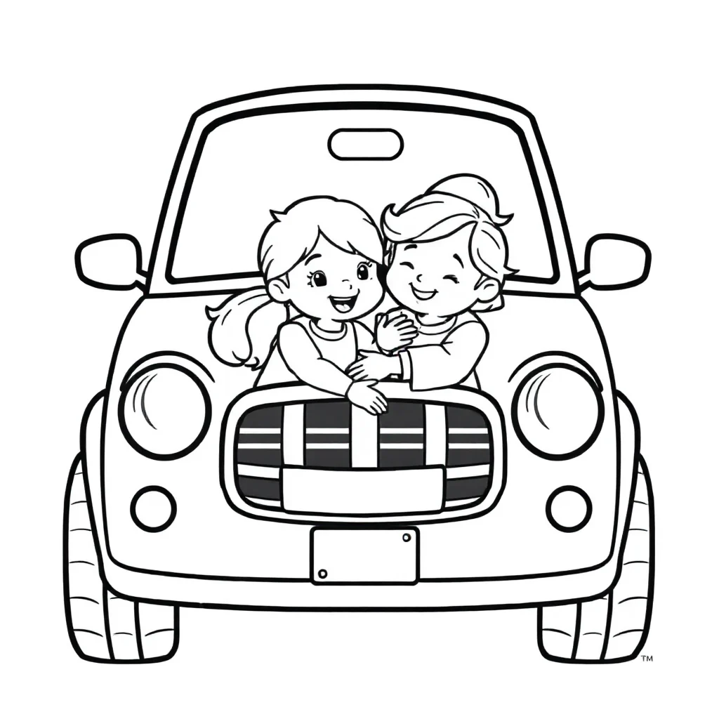 Cars a family car hugging a friend — easy cars coloring page (ages 2–5)