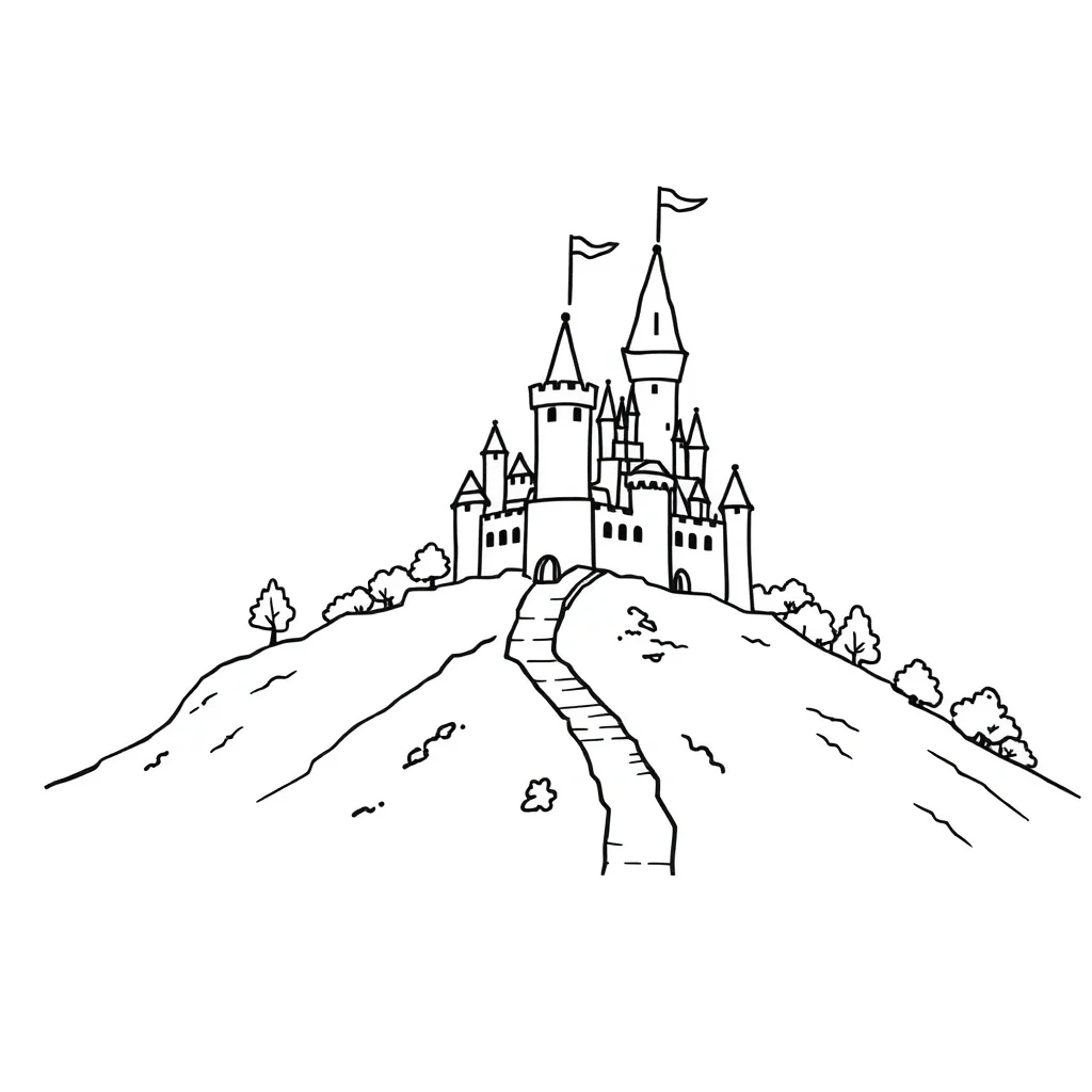 Castles a castle on a hill — easy castles coloring page (ages 2–5)