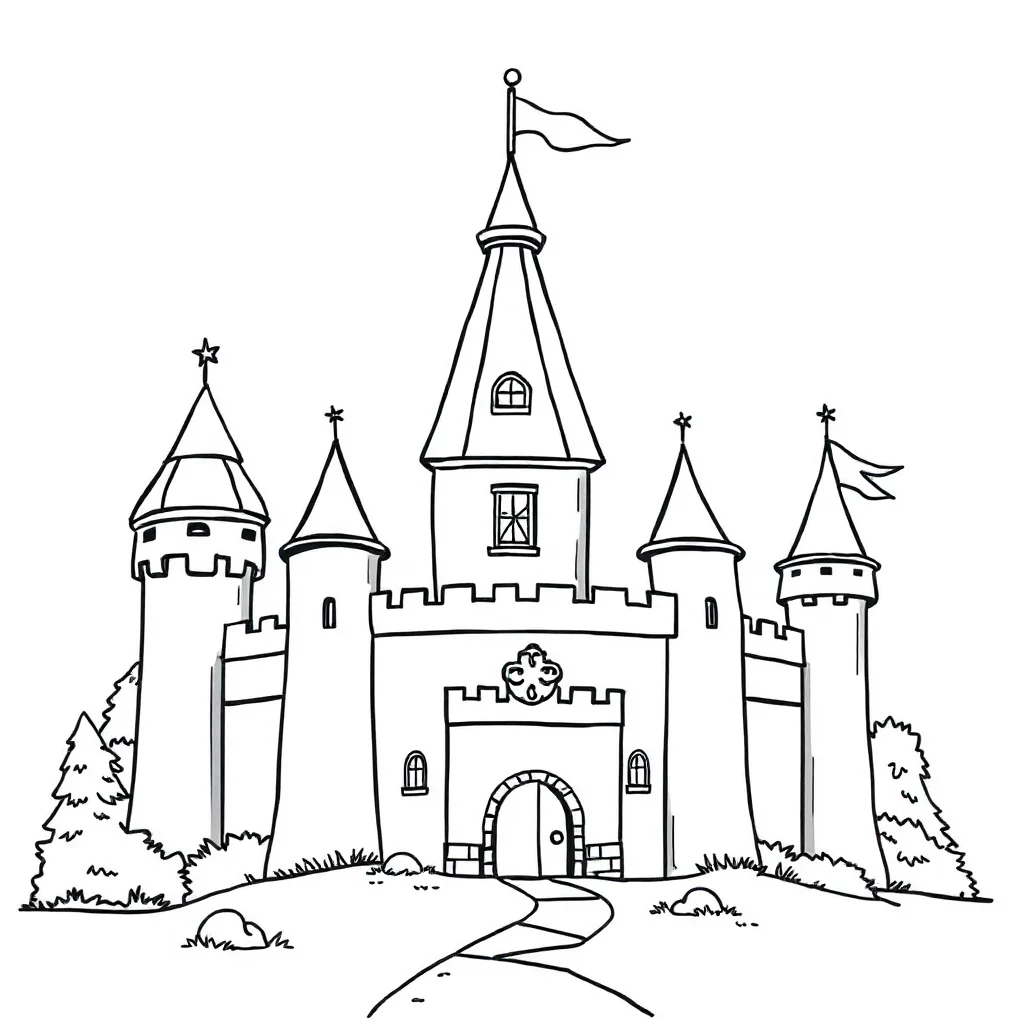 Castles a castle with flags peeking from behind something — classic castles coloring page (ages 5–10)