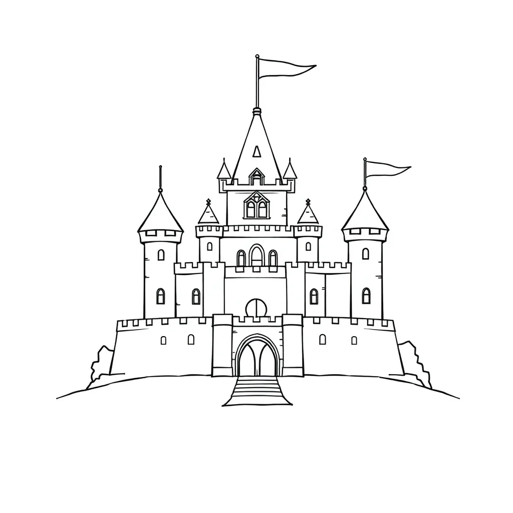 Castles a castle with flags — easy castles coloring page (ages 2–5)