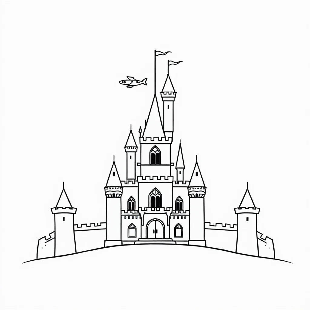 Castles a castle with towers flying — easy castles coloring page (ages 2–5)