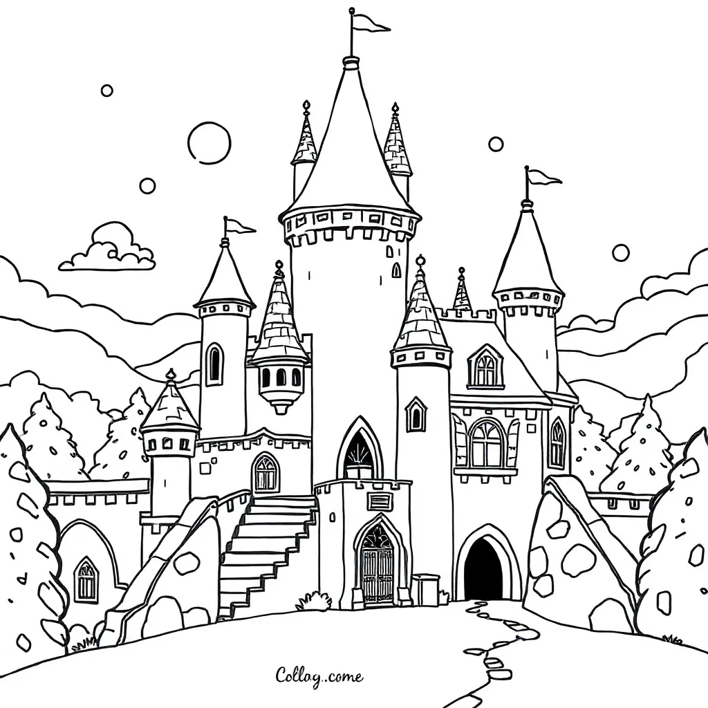 Castles a fairy tale castle in a superhero cape — classic castles coloring page (ages 5–10)