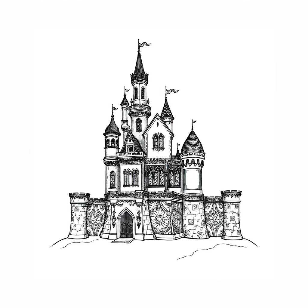 Castles a fairy tale castle sitting — detailed castles coloring page (ages 9+ & adults)