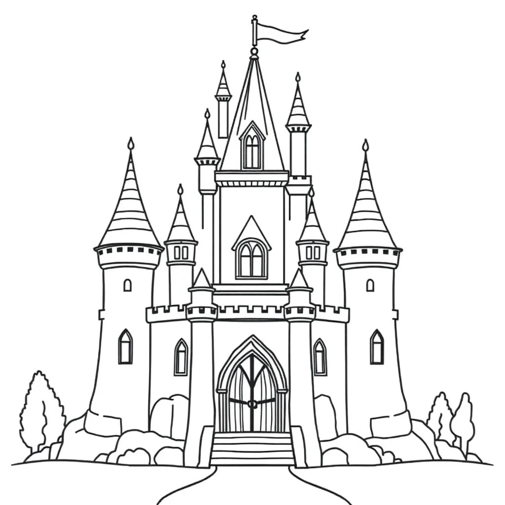 Castles a magical castle — easy castles coloring page (ages 2–5)