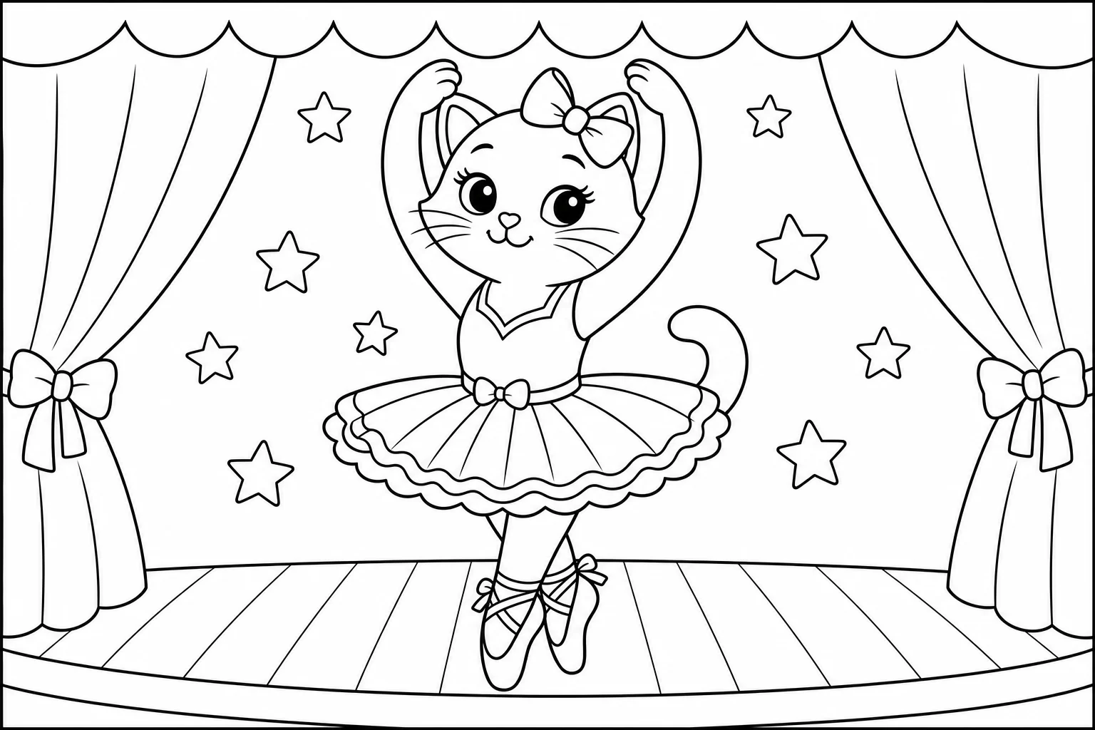 Cats ballerina cat — classic cats coloring page (ages 5–10)